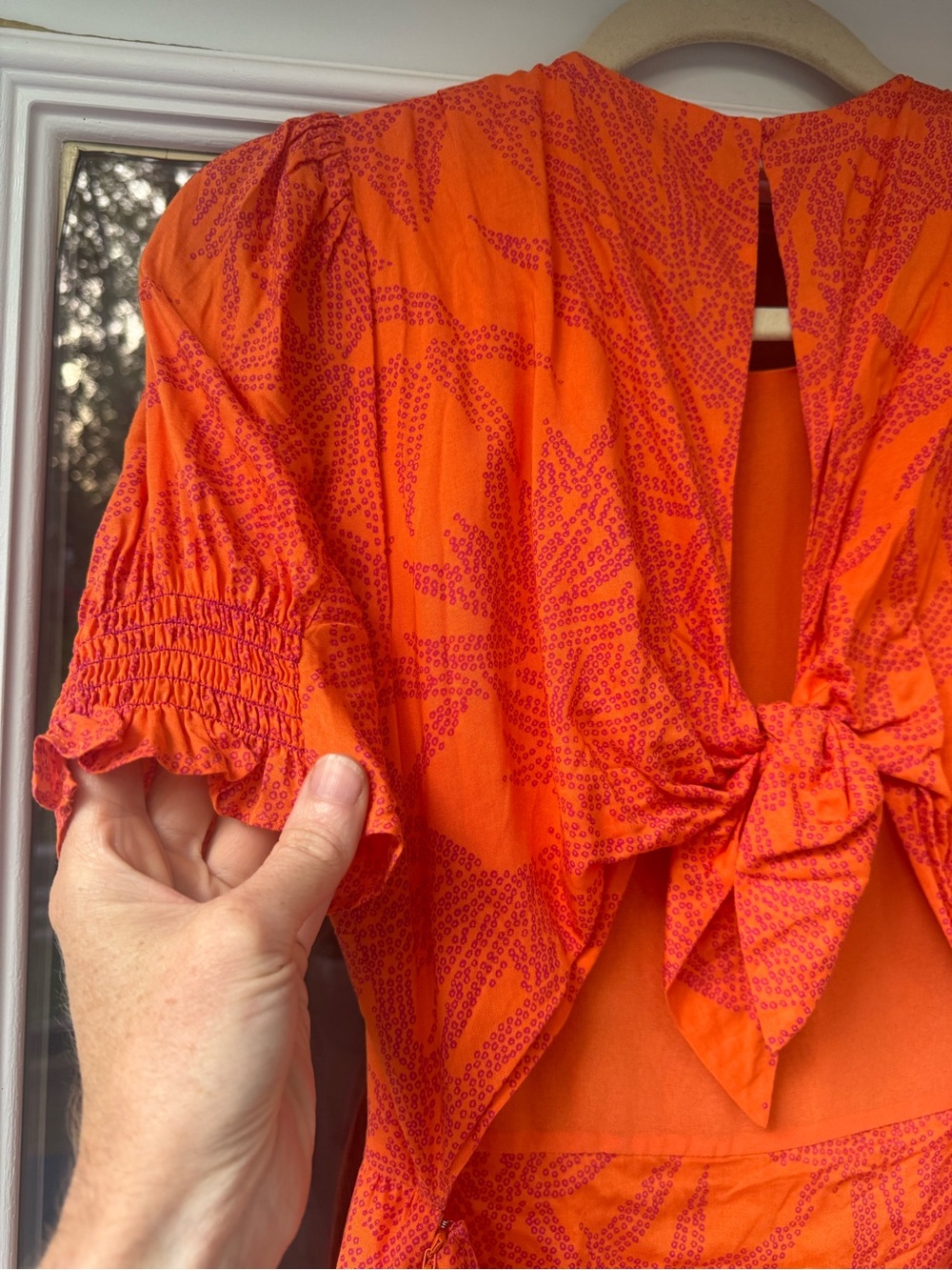 Diane Von Furstenberg Orange Puff Sleeve Midi Dress with tie back size 6 - Picture 11 of 12
